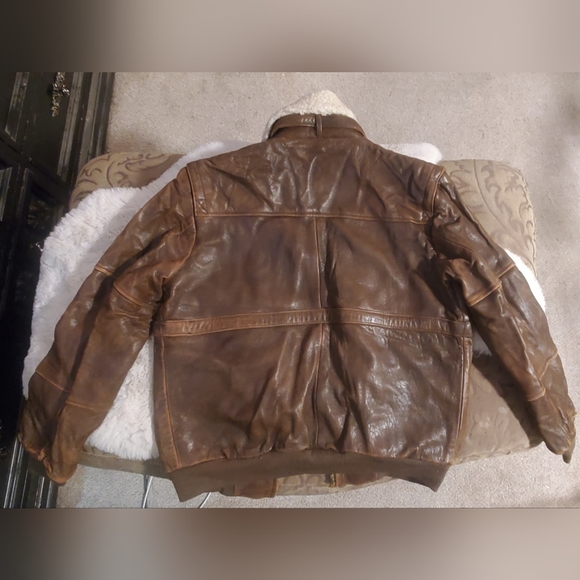 Vintage Brad Whitney Brown Leather and Sherpa Bomber Jacket - Picture 2 of 6